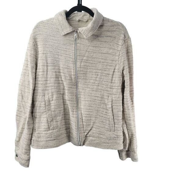 Zara Jacket Tweed Cream Blazer Zip Up Zipper Pockets Long Sleeves Knit Large - Picture 1 of 7